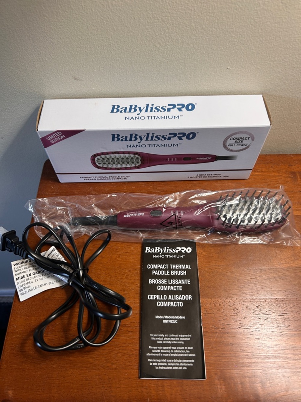 BaBylissPRO Nano Titanium Compact Thermal Paddle Brush - Maroon
